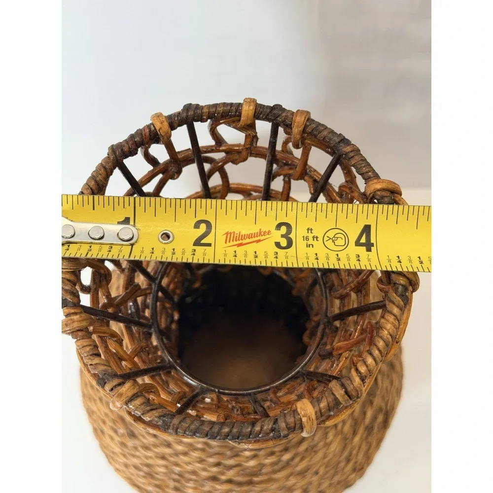American Rope & Reed Handwoven Basket - Vase Mid-Century Modern - 12